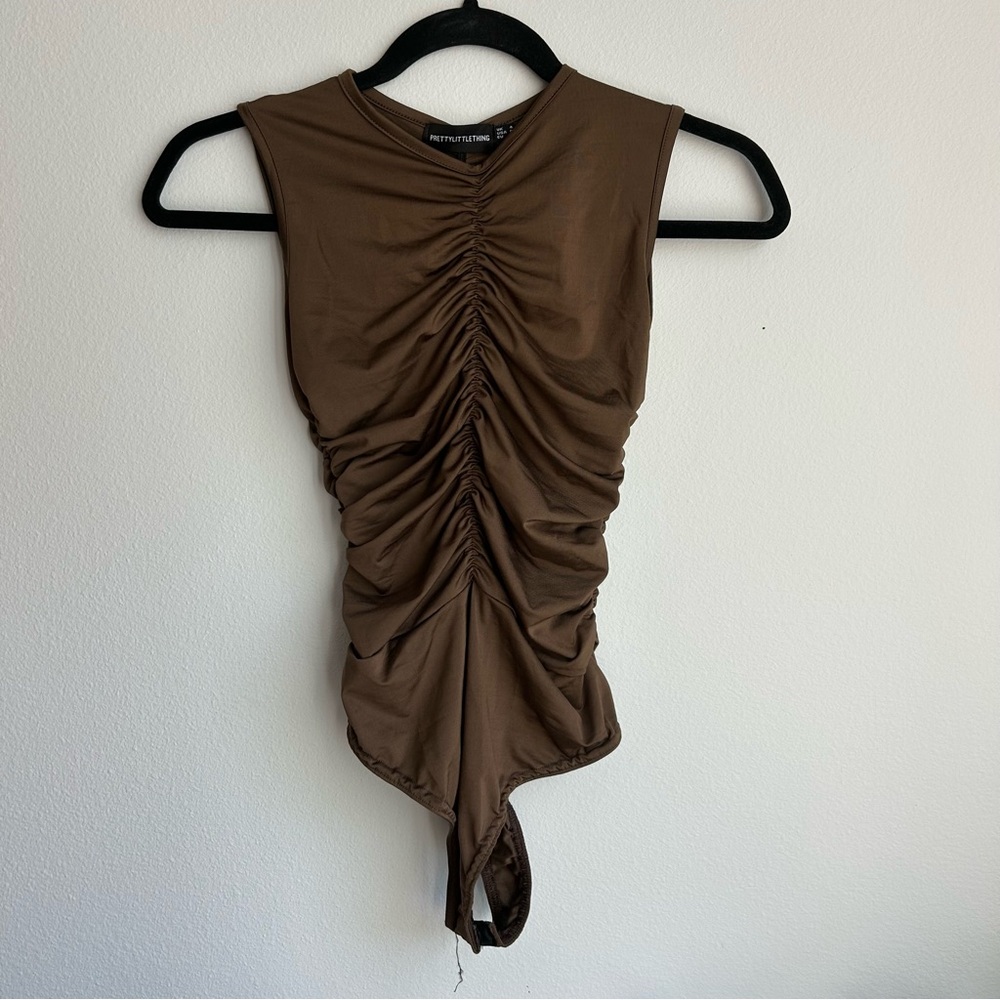 PrettyLittleThing Chocolate Ruched Bodysuit